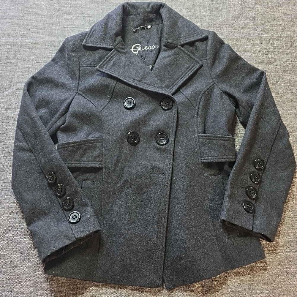 Guess Peacoat Womens Medium Double Breasted Black Missing Button Easy Repair